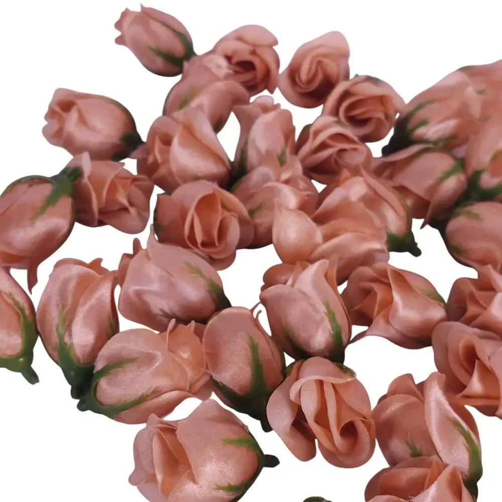 50 Peach Orange Satin Rose Buds Stemless Wedding Floral Craft DIY 2 inch Flowers